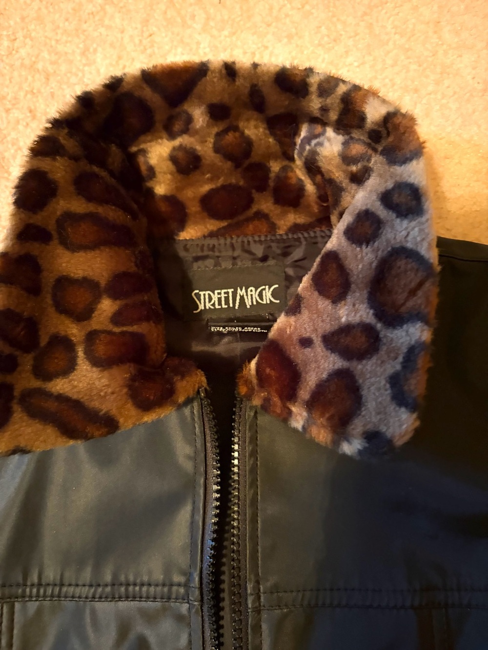 Black Lightweight Jacket with leopard collar and Back Seam Detail